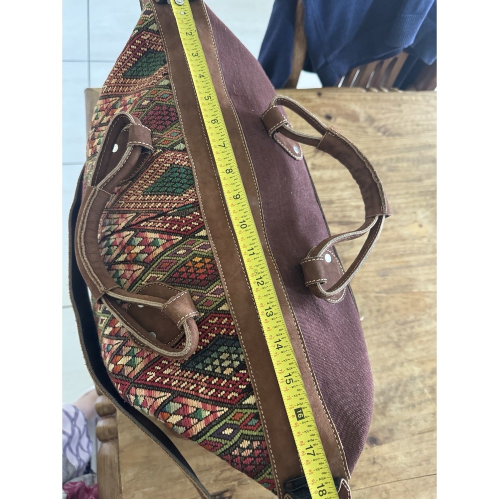 Vintage Guatemalan Artisan Handmade Woven Cotton Huipil & Leather Bag Oversized - Picture 12 of 13